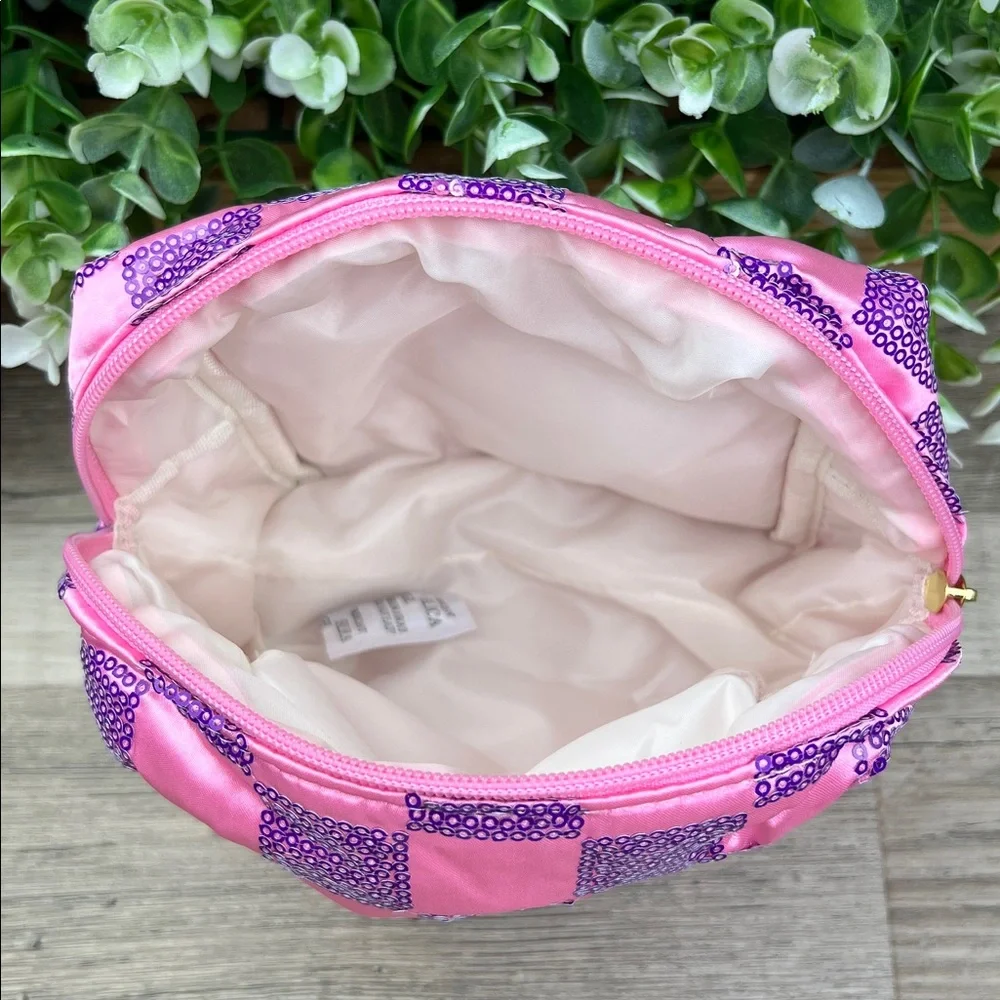 Ulta Beauty Pink and Purple Sequins Check Pattern Cosmetic Pouch Bag